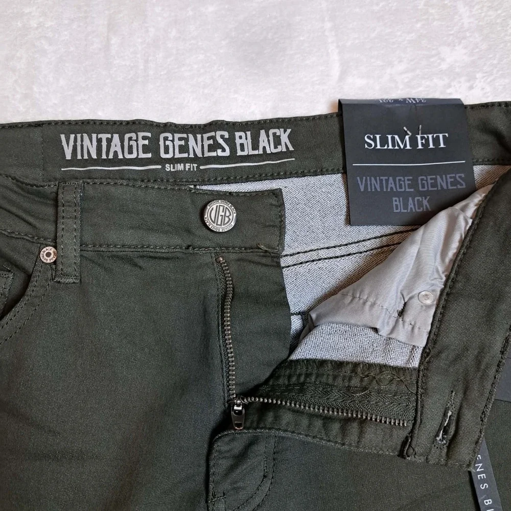 Vintage Genes Black Jeans Men's 34W 32L Green French Terry Denim Stretch NWT NEW